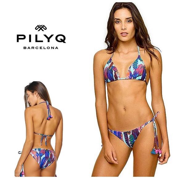 PILYQ Vida feather teeny string bikini set. New - Picture 1 of 15